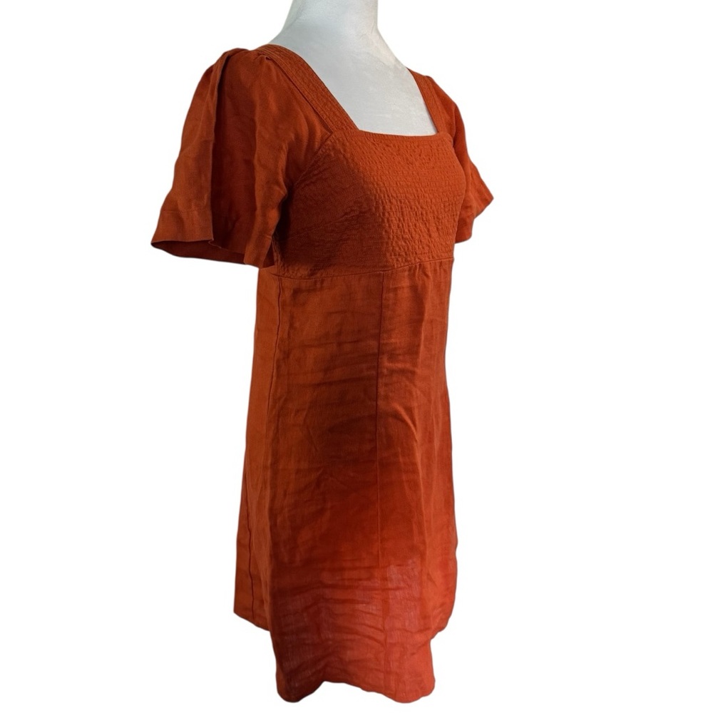 Madewell Linen Square Neck Mini Dress Dark Copper Size 0 - Picture 6 of 12